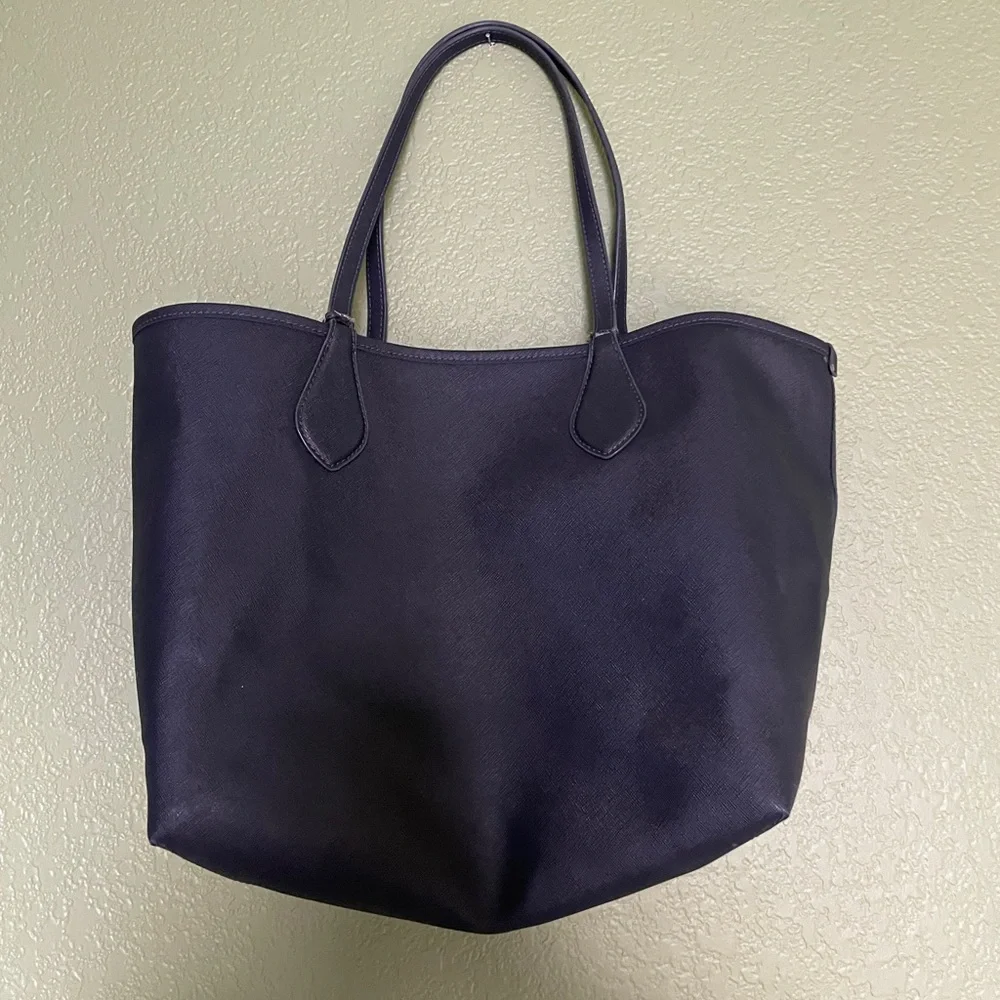 Michael Kors Leather Tote Bag Dark Blue - Picture 3 of 7